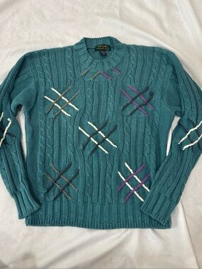 Colours By Alexander Julian Cotton Linen Large Knit VTG Size L 90’s Patch